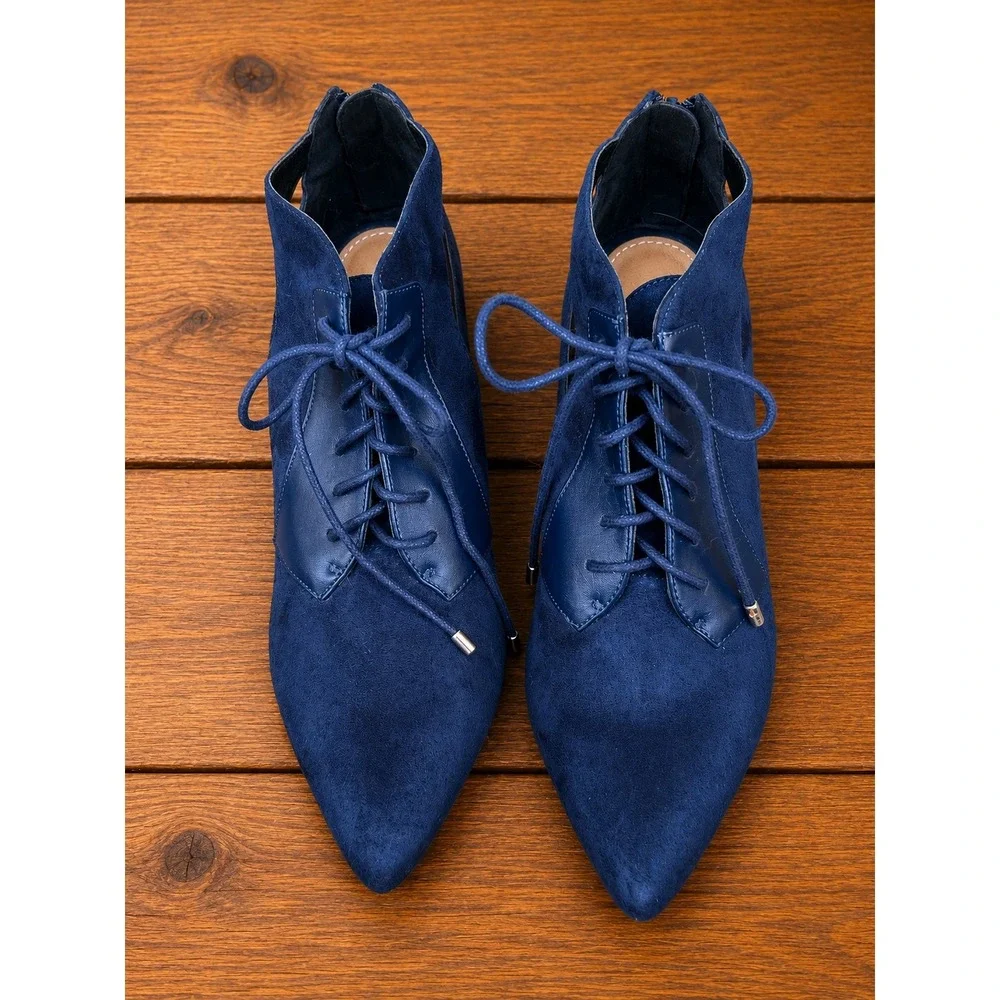Comfortview Fatima Navy Blue Lace Up Cut Out Pointed Toe Block Heel Shootie 9.5M